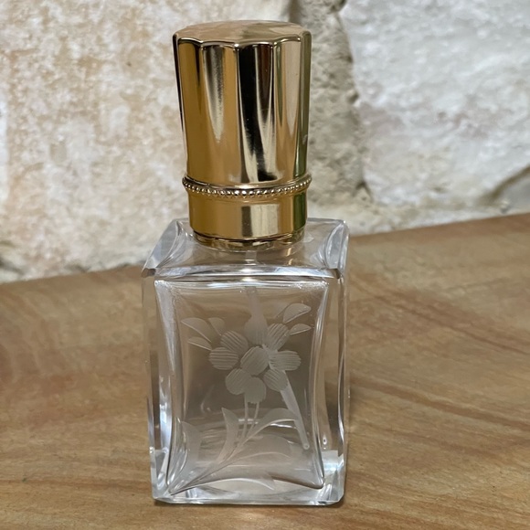Like NEW Glass Perfume Bottle Floral Etched Design - Picture 9 of 10